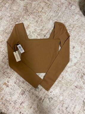 Babaton Brown Square Neck Long Sleeve Top